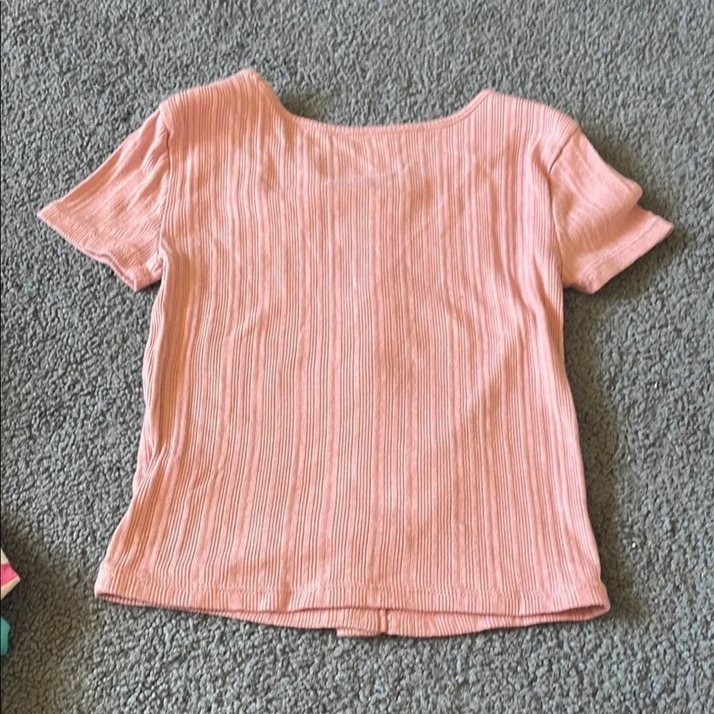 Justice Pink Faux Button Down Shirt with Short Sleeves